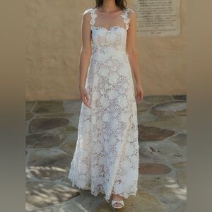Oscar de la Renta Water Lily Guipure Lace Maxi Dress